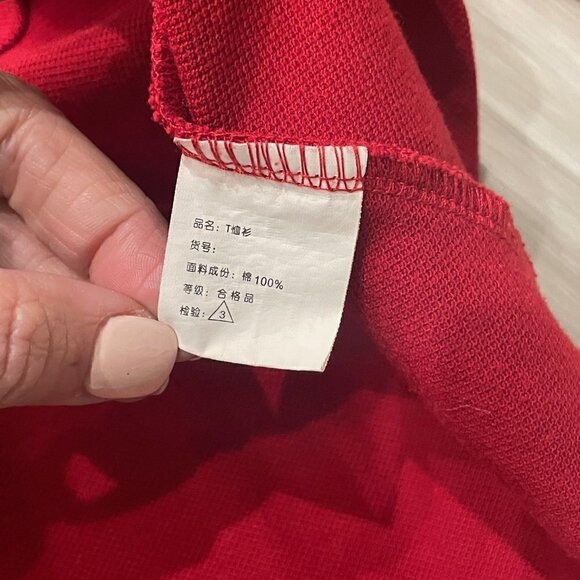 Red Long Sleeve Polo Shirt + Red & Plaid Detail | Big Boys Size L - Picture 3 of 4